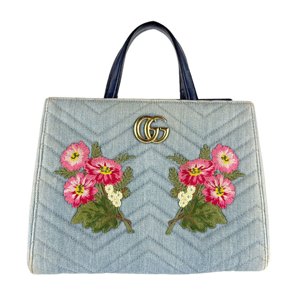 Gucci GG Marmont Denim Leather 2Way Shoulder Bag Blue